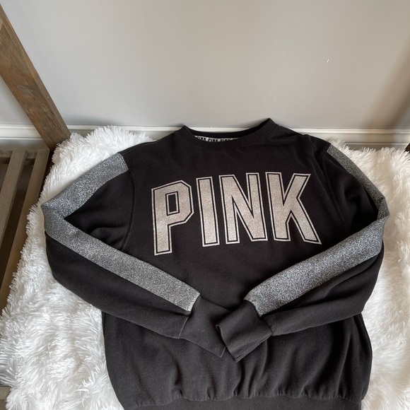 Pink Victoria Secret Glitter Crew Black Sweatshirt - Picture 6 of 9